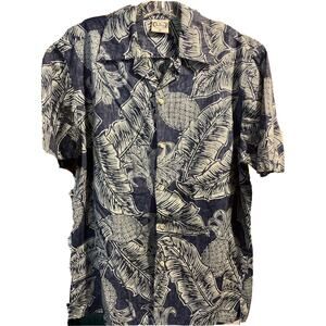 Go Barefoot Men’s M Blue Floral Short Sleeve Button Down Cotton Hawaiian Shirt